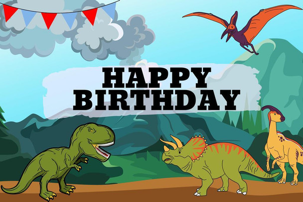 Happy Birthday Banner Dinosaur Theme Wall Art Photo Backdrop Baby Boy Party Decorations Supplies Colorful Kids Reusable Photobooth Background Gift for Children Cool Wall Decor Art Print Poster 16x24