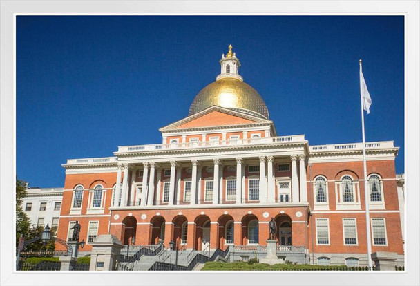 Massachusetts State House Capitol Boston Photo Photograph White Wood Framed Poster 20x14