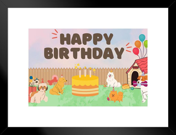 Dog Theme Banner Birthday Party Boy Girl Kid Pet Puppy Doggy Decoration Gift Supplies Sign Backdrop Back Drop Background Photo Photography Picture Matted Framed Wall Decor Art Print 20x26