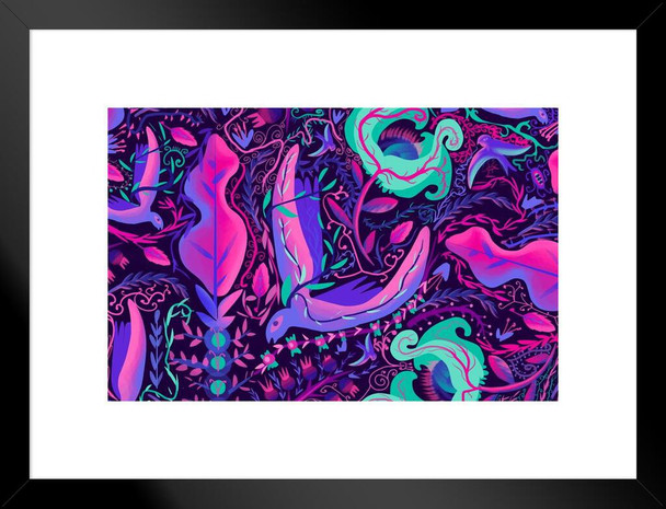 Psychedelic Fantasy Poster Curves Photo Photography Picture Office Room Home Decor Decorations Modern Aesthetic Purple Violet Blue Glow In The Dark Matted Framed Wall Decor Art Print 20x26