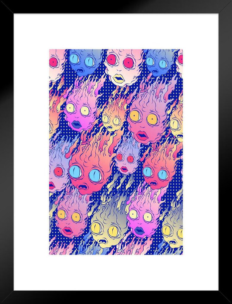 Shooting Stars Poster with Glasses Animation Cartoon Canvas Photo Photography Picture Office Room Home Decor Decorations Modern Aesthetic Psychedelic Doodle Matted Framed Wall Decor Art Print 20x26