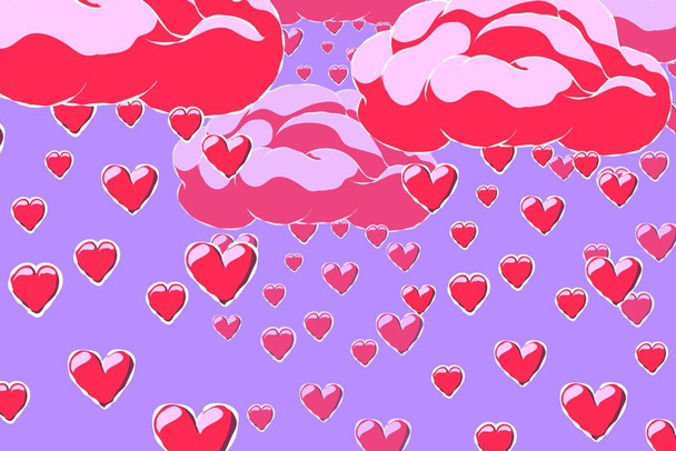Heart Poster Photo Photography Picture Office Room Home Decor Decorations Modern Aesthetic Hearts Love Clouds Cartoon Animated Pink Red Purple Cool Wall Art Print Poster 16x24