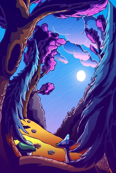 Fairy Tale Poster Magical Photo Photography Picture Office Room Home Decor Decorations Modern Aesthetic Mythical Ethereal Adventure Trees Mushroom Moon Cool Wall Art Print Poster 16x24
