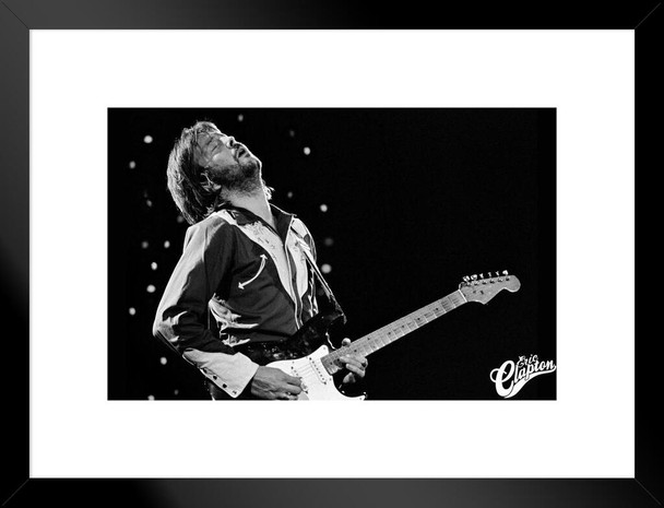 Eric Clapton Poster Vintage Wall Art Retro Love Songs Rock Music Room Dorm Office Black and White Wall Hanging Photograph Stage Performance Iconic Guitar Matted Framed Art Wall Decor 20x26