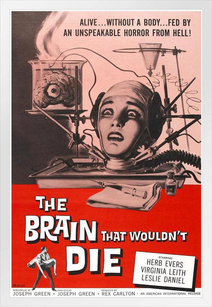 The Brain That Wouldnt Die Retro Vintage Horror Movie Merchandise Spooky Halloween Decorations Halloween Decor SciFi Science Fiction Theater Creepy Kitsch 1962 White Wood Framed Poster 14x20