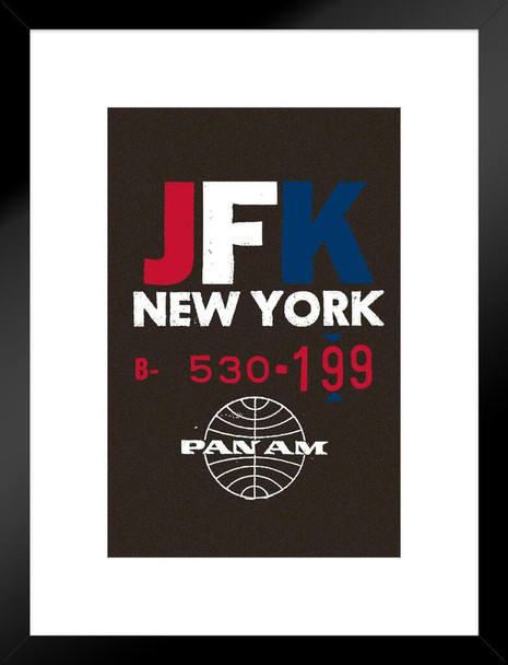 JFK New York Airport Code Pan Am Logo American Vintage Travel Ad Airline American Plane Flying Matted Framed Wall Decor Art Print 20x26