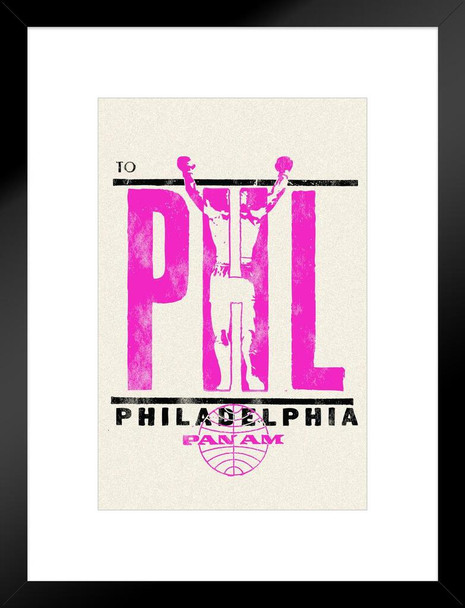 Philadelphia PHI Airport Philly PA Pan Am Logo American Vintage Travel Ad Airline American Plane Flying Matted Framed Wall Decor Art Print 20x26