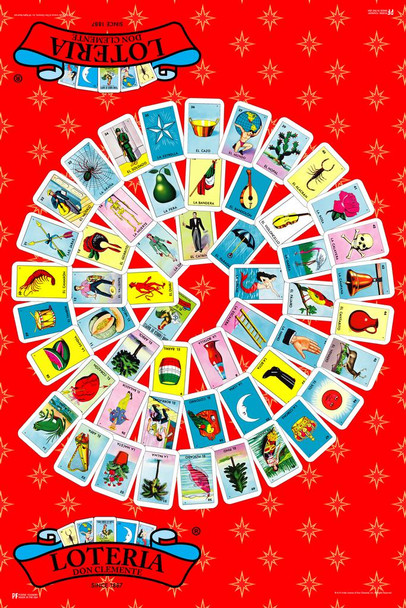 Laminated La Loteria Cards Spiral Collage Mexican Bingo Lottery Day Of Dead Dia Los Muertos Decorations Mexico Game Party Backdrop Hispanic Espanol Spanish Native Sign Poster Dry Erase Sign 16x24