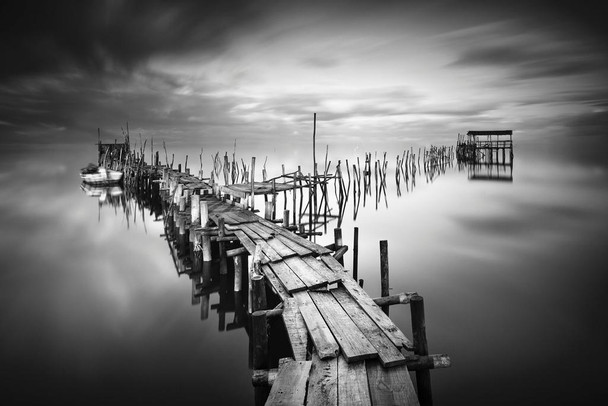 Pier in the Seubal District of Portugal B&W Photo Photograph Cool Wall Decor Art Print Poster 36x24