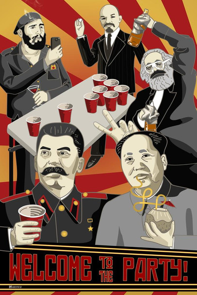 Laminated Welcome To The Party Poster Communist Wall Art Soviet Decor Leaders Chairman Mao Stalin Marx Lenin Castro Funny Cold War Propaganda Russian Poster Dry Erase Sign 16x24