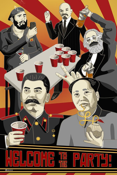 Welcome To The Party Poster Communist Wall Art Soviet Decor Leaders Chairman Mao Stalin Marx Lenin Castro Funny Cold War Propaganda Russian Cool Wall Decor Art Print Poster 16x24