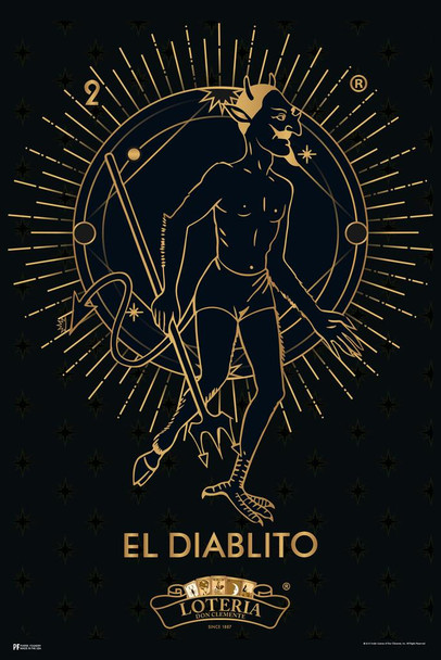 Laminated 02 El Diablito Devil Loteria Card Black Gold Mexican Bingo Lottery Day Of Dead Dia Los Muertos Decorations Mexico Aesthetic Party Spanish Native Sign Poster Dry Erase Sign 24x36