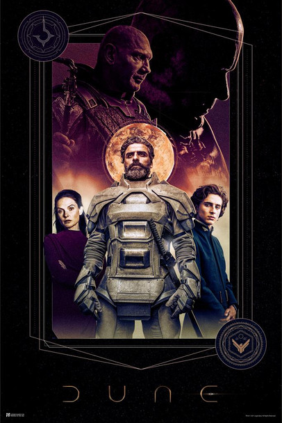 Laminated Dune Illustrated Group Timothee Chalamet Atreides Harkkonen Official Merchandise 2021 Movie Merch Denis Villeneuve Film Frank Herbert Book Series It Begins Poster Dry Erase Sign 24x36