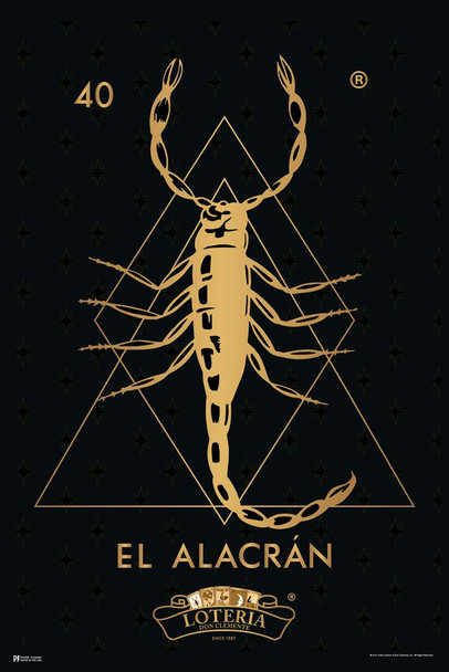 Laminated 40 El Alacran Scorpion Loteria Card Black Gold Mexican Bingo Lottery Day Of Dead Dia Los Muertos Decorations Mexico Insect Spider Poison Party Spanish Native Poster Dry Erase Sign 12x18