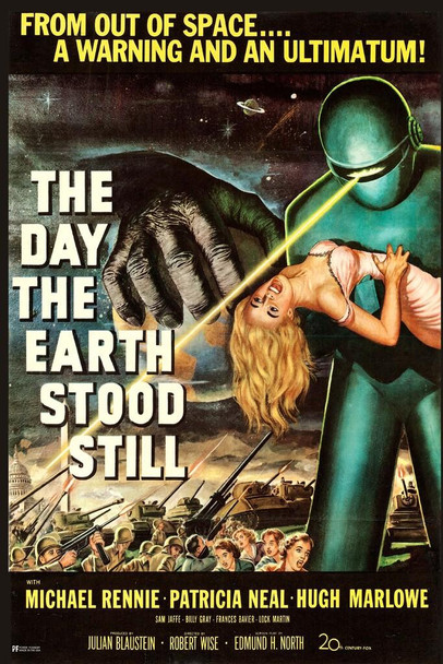 Laminated The Day The Earth Stood Still 1951 Retro Vintage 50s Science Fiction Movie Alien Invasion UFO Robot Space Classic SciFi Movie Memorabilia Poster Dry Erase Sign 12x18