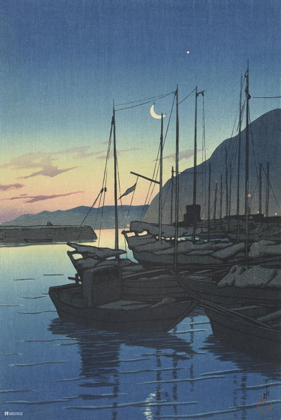 Laminated Morning in Beppu Hasui Kawase Japanese Painting Japanese Woodblock Art Nature Asian Art Modern Home Decor Boats Harbor Night Poster Dry Erase Wall Art 24x36