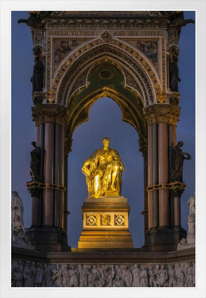 Albert Memorial at Dusk Kensington Gardens London Photo Photograph White Wood Framed Poster 14x20