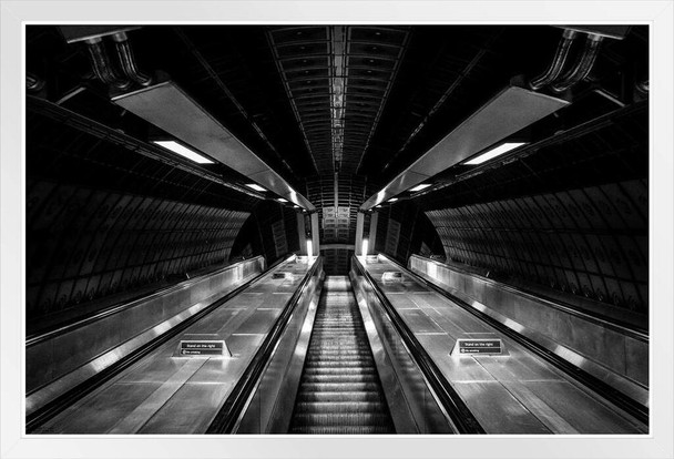 London Underground Station Escalator Photo White Wood Framed Poster 14x20