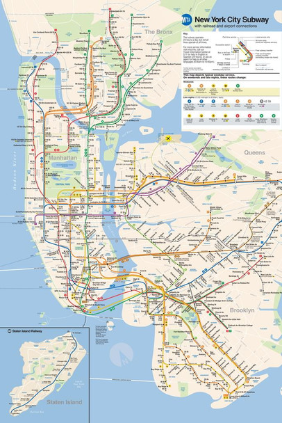Laminated NYC Subway Map Poster New York City Hertz Official MTA 2024 Current Edition Train Transit System with Boroughs Poster Dry Erase Wall Art 24x36