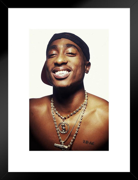 Tupac Posters 2Pac Poster Smiling Gold Chain Photo 90s Hip Hop Rapper Posters For Room Aesthetic Mid 90s 2Pac Memorabilia Rap Posters Music Merchandise Merch Matted Framed Wall Decor Art Print 20x26