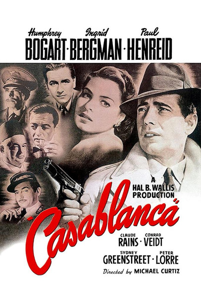 Casablanca Movie Classic Hollywood Film Retro Vintage Wall Decor Humphrey Bogart Ingrid Bergman World War II WW2 Theater Iconic Cinema Cool Wall Decor Art Print Poster 16x24