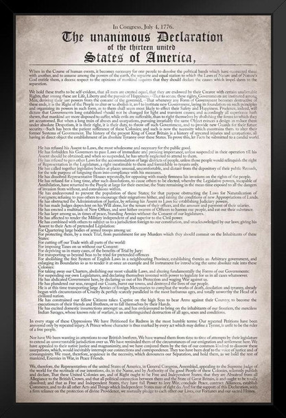 Declaration of Independence Remastered Readable Version United States America USA American Revolution History Classroom Teacher Educational Government 1776 Black Wood Framed Art Poster 14x20