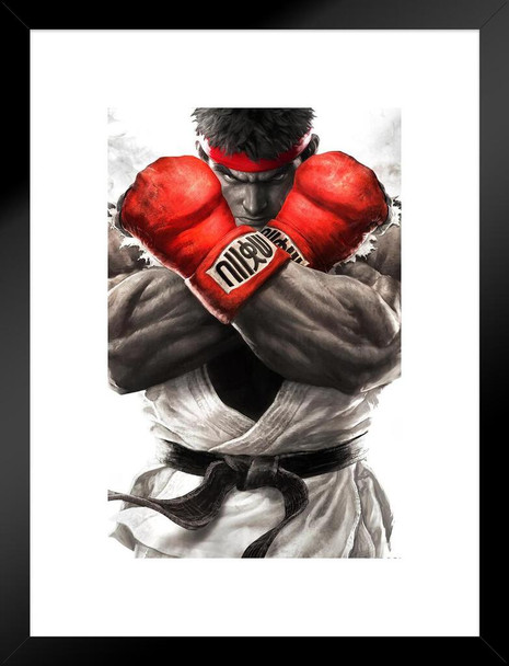 Street Fighter Ryu Crossed Arms Pose Art CAPCOM Video Game Merchandise Gamer Classic Fighting Matted Framed Art Wall Decor 20x26