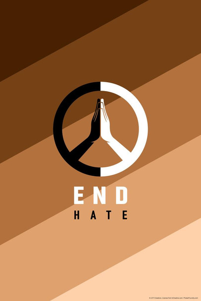 End Hate Unity Hands Peace Sign Skin Tones Racial Equality Black Lives Matter BLM Motivational Thick Paper Sign Print Picture 8x12