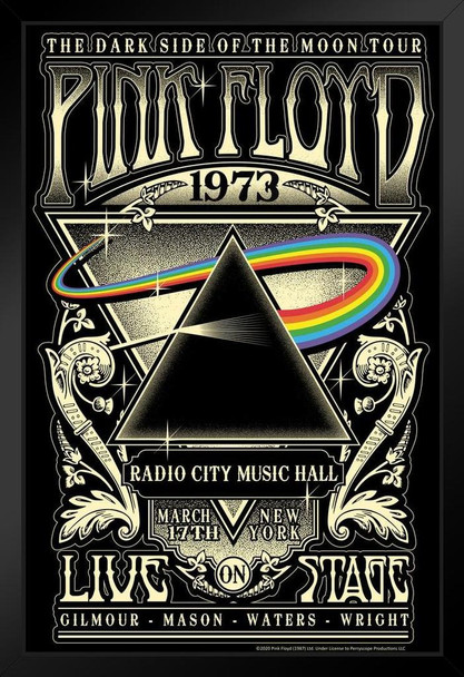 Pink Floyd Dark Side of the Moon Tour 1973 Radio City Music Hall Concert Music Retro Vintage Style Black Wood Framed Art Poster 14x20