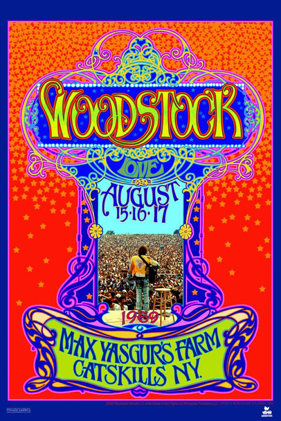 Woodstock 1969 Max Yasgurs Farm Retro Vintage Concert Psychedelic Summer of Love Cool Wall Decor Art Print Poster 24x36