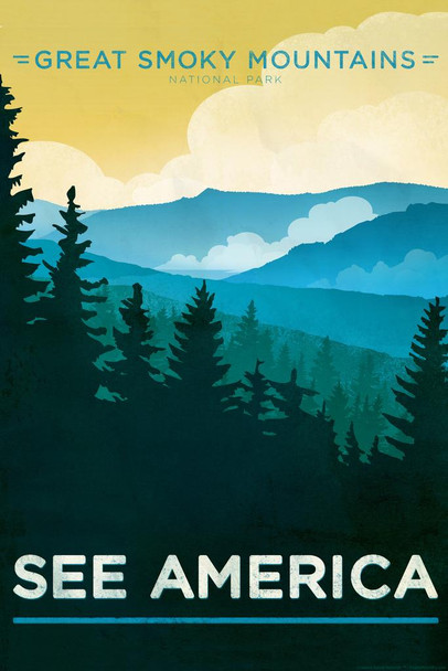 Great Smoky Mountains National Park by Jon Cain Creative Action Network See America Travel Retro Vintage Style Nature Landscape Scenic Scenery Parks Picture Cool Wall Decor Art Print Poster 24x36