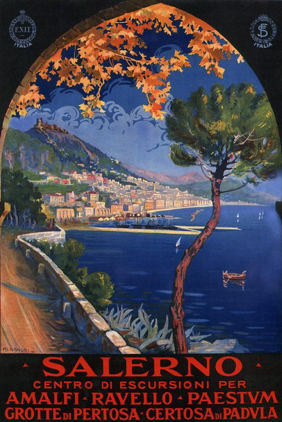 Salerno Italy Amalfi Coast Ocean Resort Vintage Travel Cool Wall Decor Art Print Poster 24x36