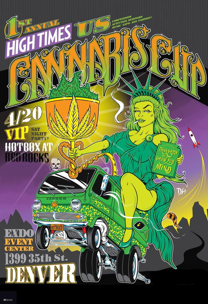 Laminated High Times Magazine Cannabis Cup Denver Poster Weed Marijuana Accessories Hippie Stuff Trippy Room Signs Hippy Art Style Stoner Event Smoking Bedroom Basement Poster Dry Erase Sign 24x36