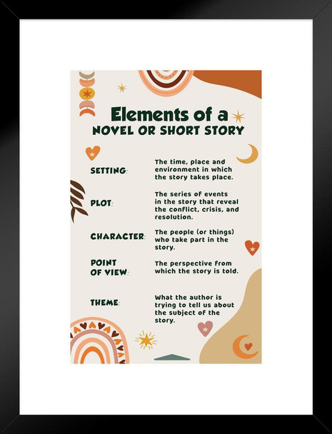 Elements of a Story Poster Literature Reading Poster For Classroom Rainbow Boho Decor Matted Framed Wall Decor Art Print 20x26