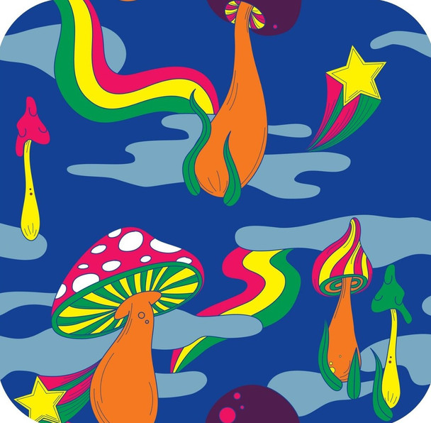 70s Retro Style Cosmic Trippy Mushrooms Royal Premium Drink Coaster Resin With Cork Backing