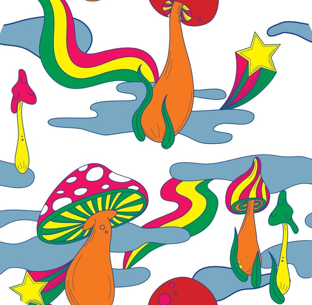 70s Retro Style Cosmic Trippy Mushrooms White Premium Drink Coaster Resin With Cork Backing