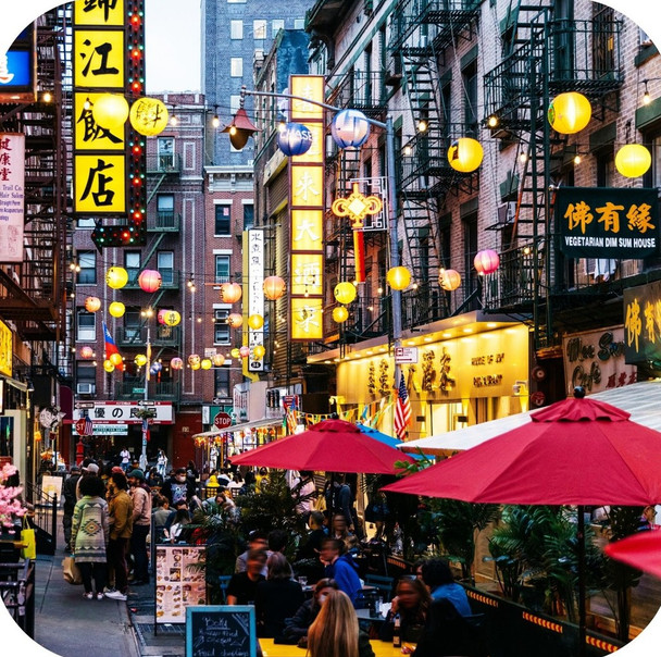 New York City Chinatown Crowded Illuminated Street Premium Drink Coaster Resin With Cork Backing