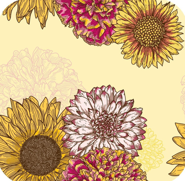 Autumn Floral Sunflowers Mums Cream Premium Drink Coaster Resin With Cork Backing