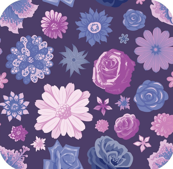 Purple And Pink Rose Print V2 Premium Drink Coaster Resin With Cork Backing