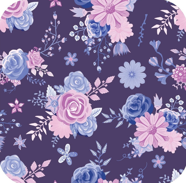 Purple And Pink Rose Print V4 Premium Drink Coaster Resin With Cork Backing