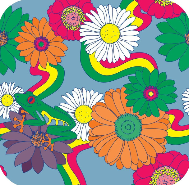 Groovy Retro 1970s Daisies Floral Light Blue Premium Drink Coaster Resin With Cork Backing