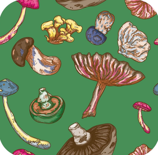 Psychedelic Forest Mushrooms Green Premium Drink Coaster Resin With Cork Backing
