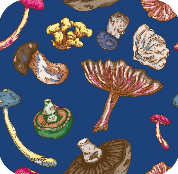 Psychedelic Forest Mushrooms Navy Premium Drink Coaster Resin With Cork Backing