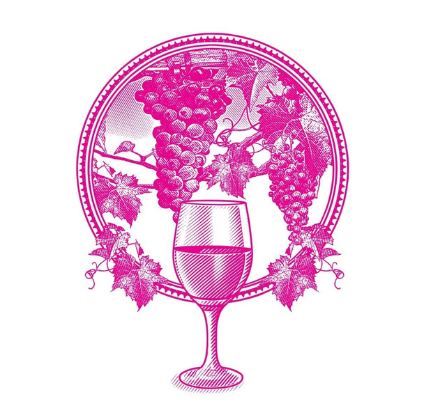 Vineyard Grapes And Wine Glass Circle Frame White Premium Drink Coaster Resin With Cork Backing