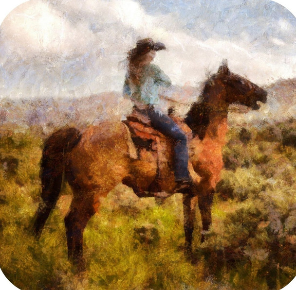 Ranch Life Cowboys And Horses Rodeo V2 Premium Drink Coaster Resin With Cork Backing