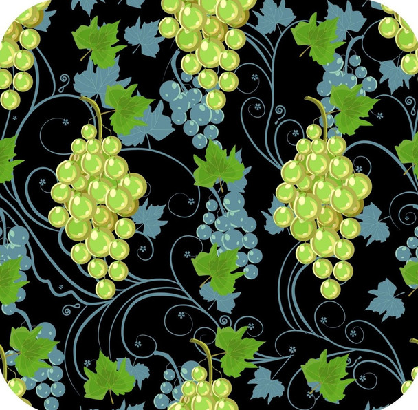 Grapes And Filigree Black Blue And Green Premium Drink Coaster Resin With Cork Backing