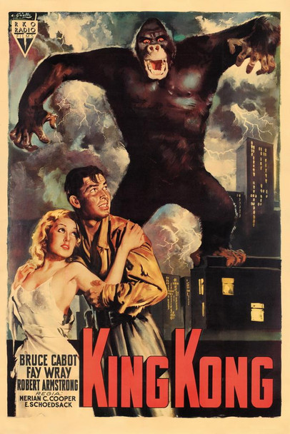 Laminated King Kong Vintage Movie Poster Italy Italian Credits Version Film Cinema Classic Horror Monster Poster Dry Erase Wall Art 24x36