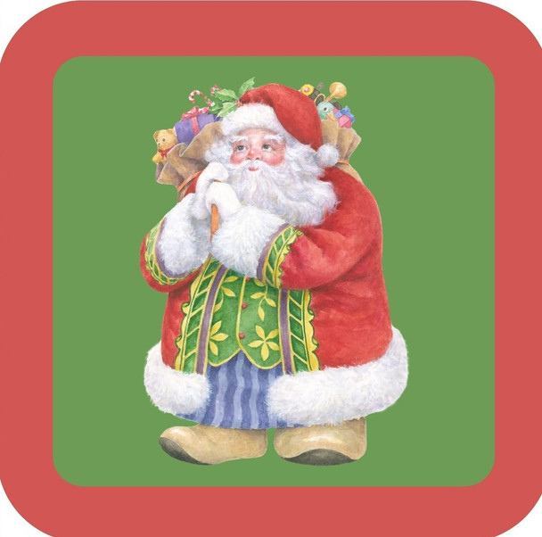 Carols Rose Garden Holiday Whimsy Santa Wearing Green Trimmed Coat And Green Floral Vest H-CMS357 Drink Coaster