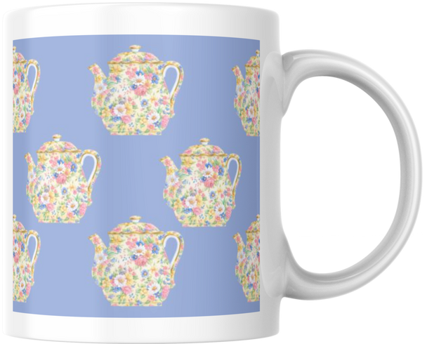 Carols Rose Garden Watercolor Daisy Teapot Wallpaper Design Ceramic Coffee Mug Tea Cup Fun Novelty Gift 12 oz