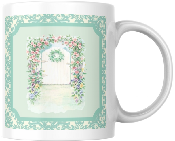 Carols Rose Garden Watercolor Flower Arch Trellis Gate Ceramic Coffee Mug Tea Cup Fun Novelty Gift 12 oz